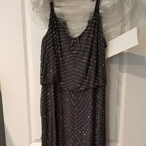 Adrianna Pappell Plus-Size Long Beaded Gown